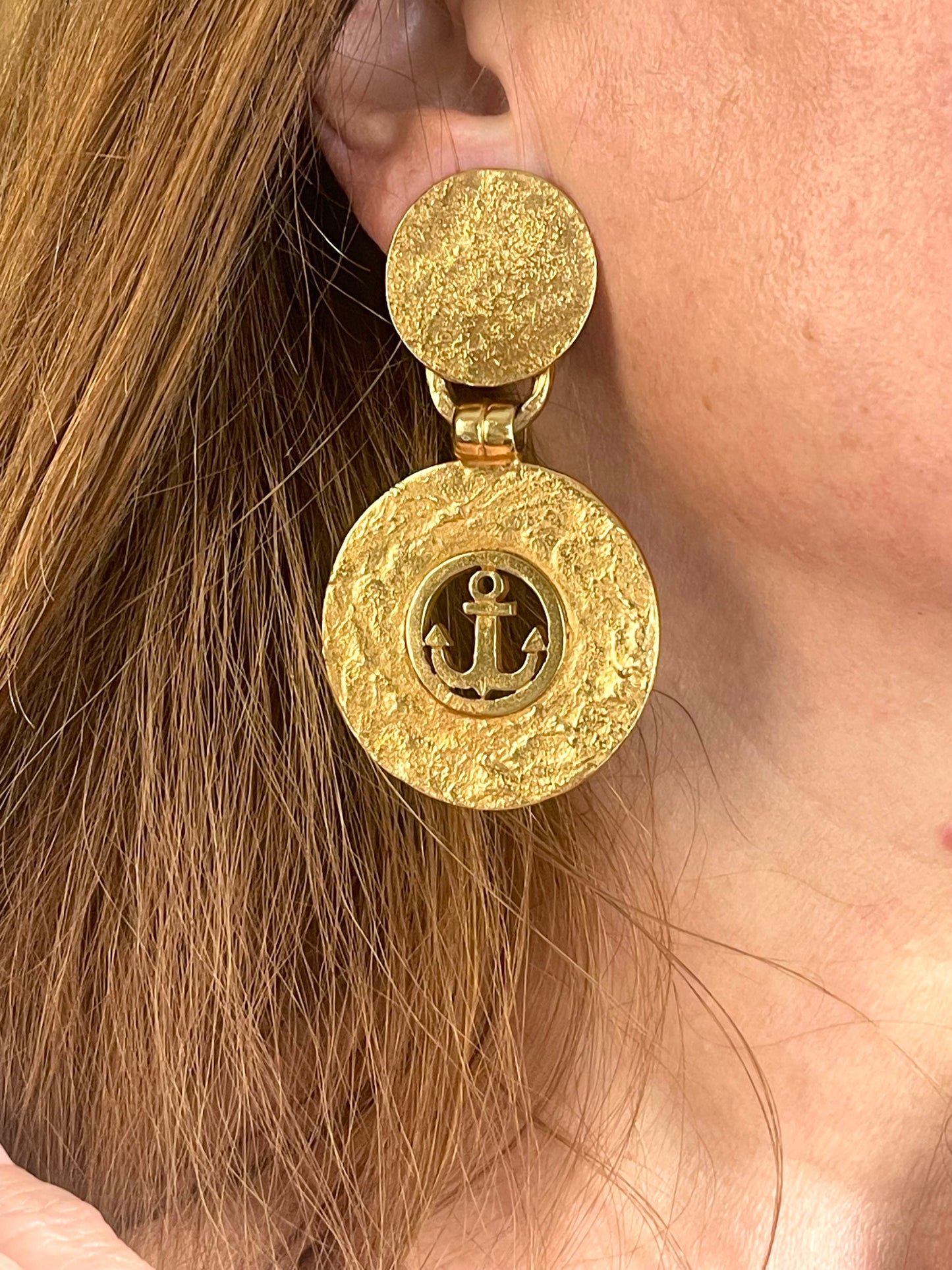 Vintage Yves Saint Laurent Anchor Statement Drop Earrings – Gold Tone