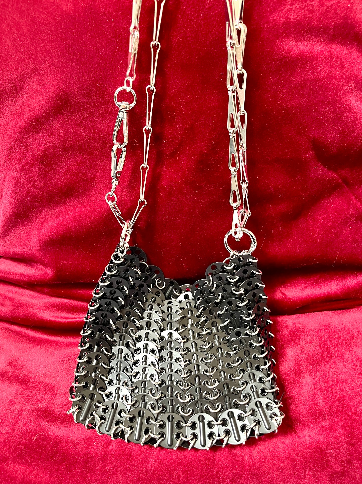 Black Matt Metal Bag Sparkle Design Style Paco Rabanne Medium Size