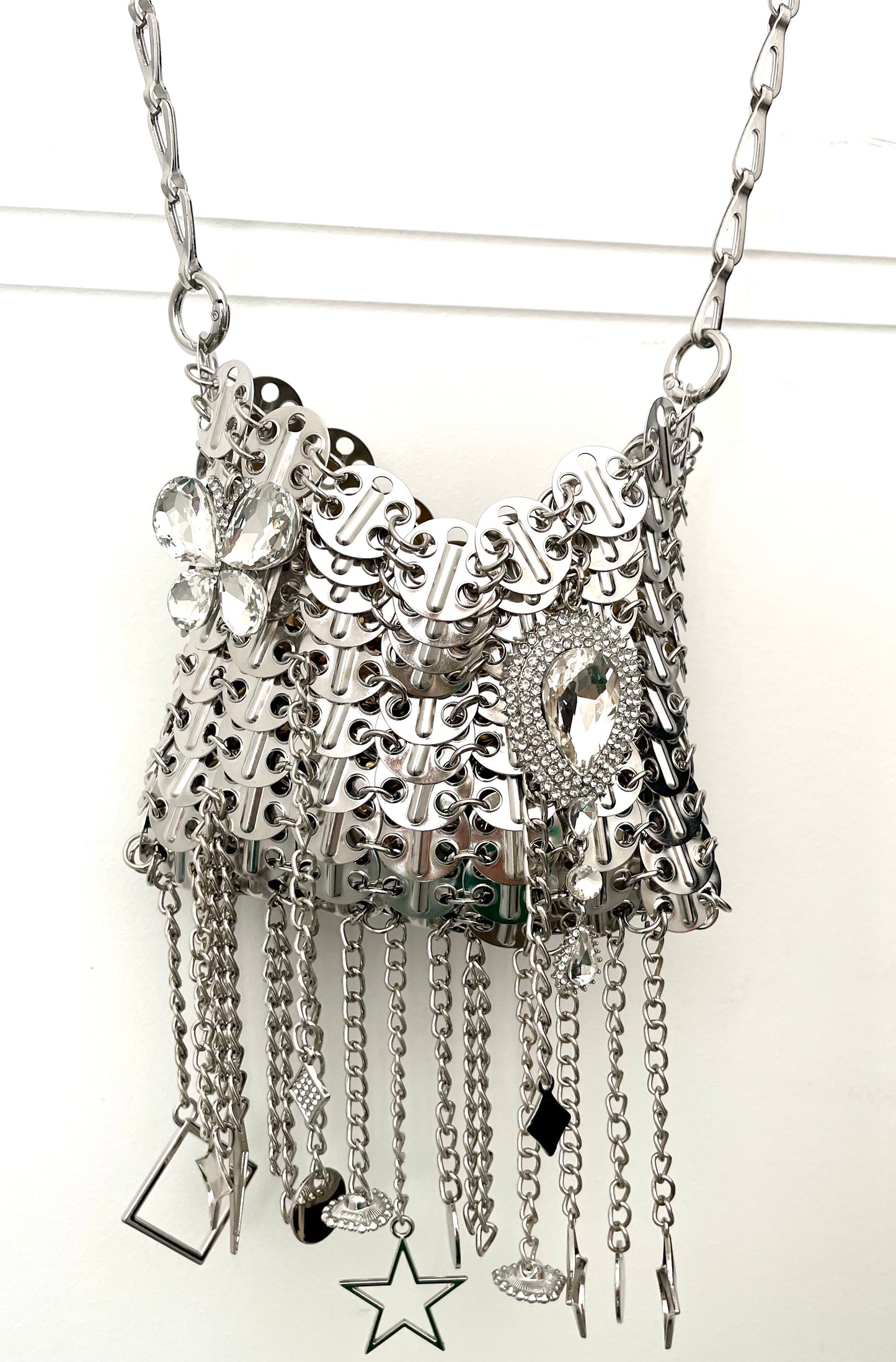 Metal & Dangling Crystal Charms Bag Style Paco Rabanne