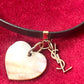 Vintage Yves Saint Laurent Heart Seashell Pendant on Black Leather Necklace