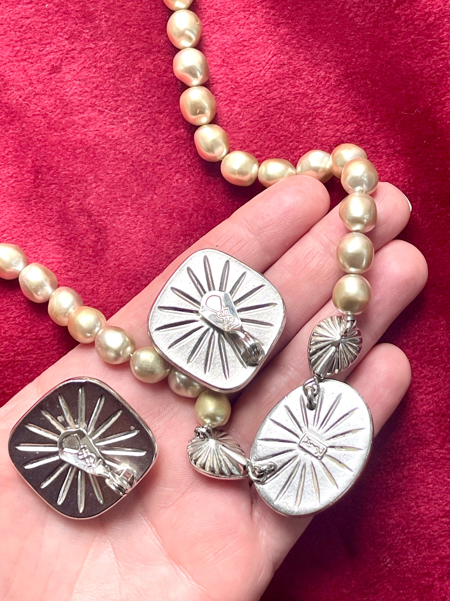 Vintage Yves Saint Laurent Jewelry Set – Necklace & Clip Earrings Late 1970s -80s