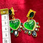 Strong Green Heart Resin Metal Earrings