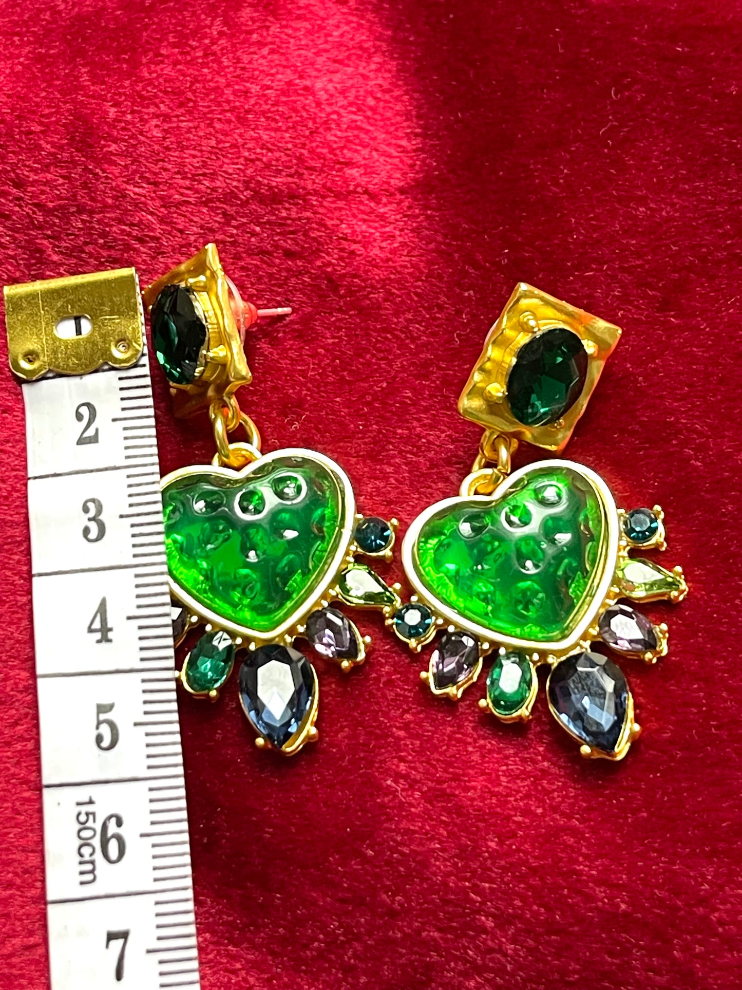 Strong Green Heart Resin Metal Earrings