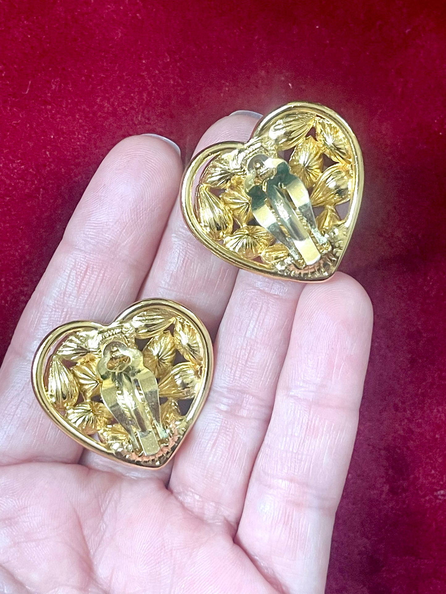 Vintage Yves Saint Laurent Heart Crystal Earrings – Gold Tone