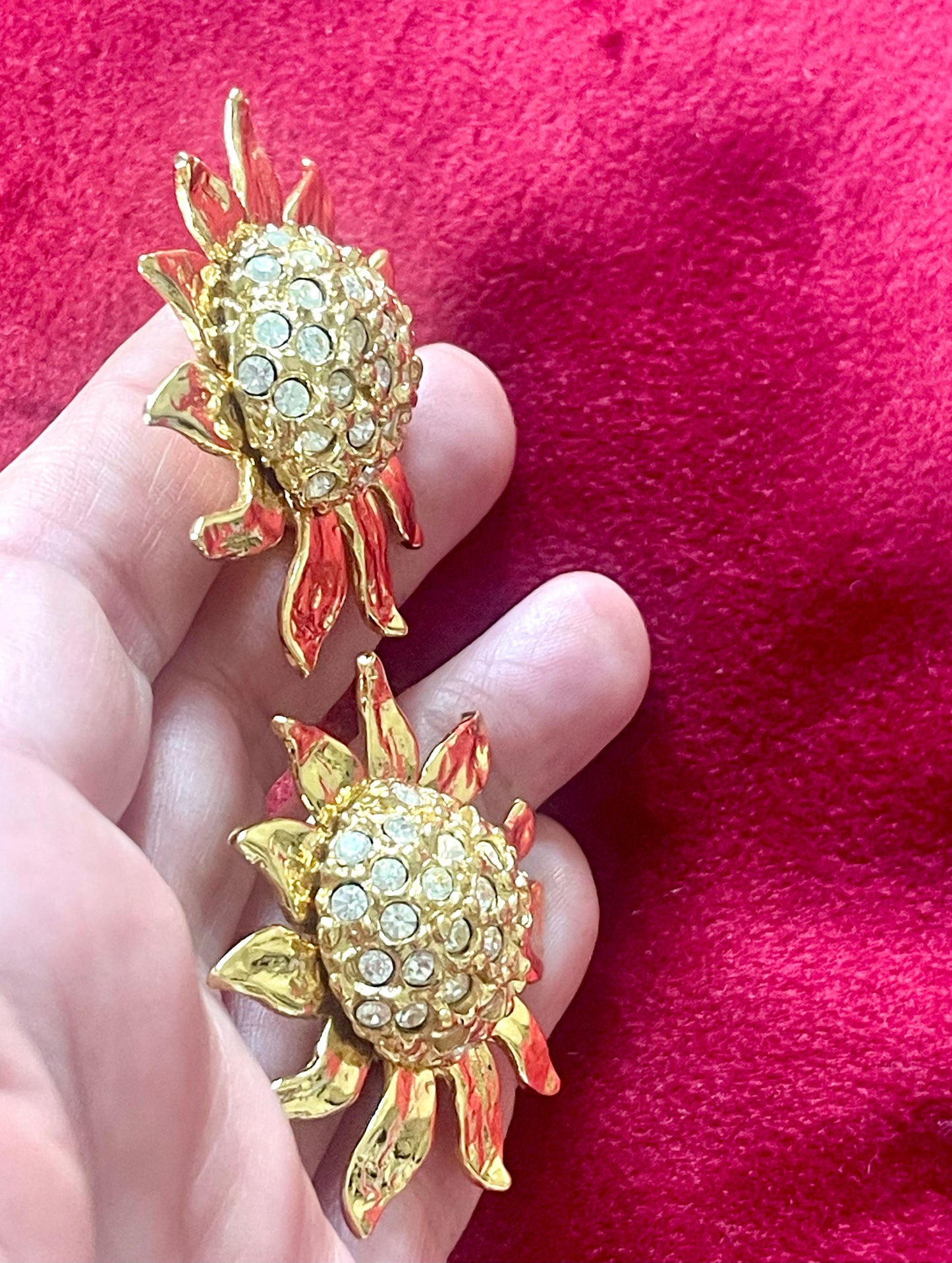 Vintage Yves Saint Laurent Sun Crystal Earrings – Gold Tone