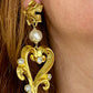 Arty Gold Heart Pearl Rhinestones Earrings Style Vintage Christian Lacroix Yves Saint Laurent