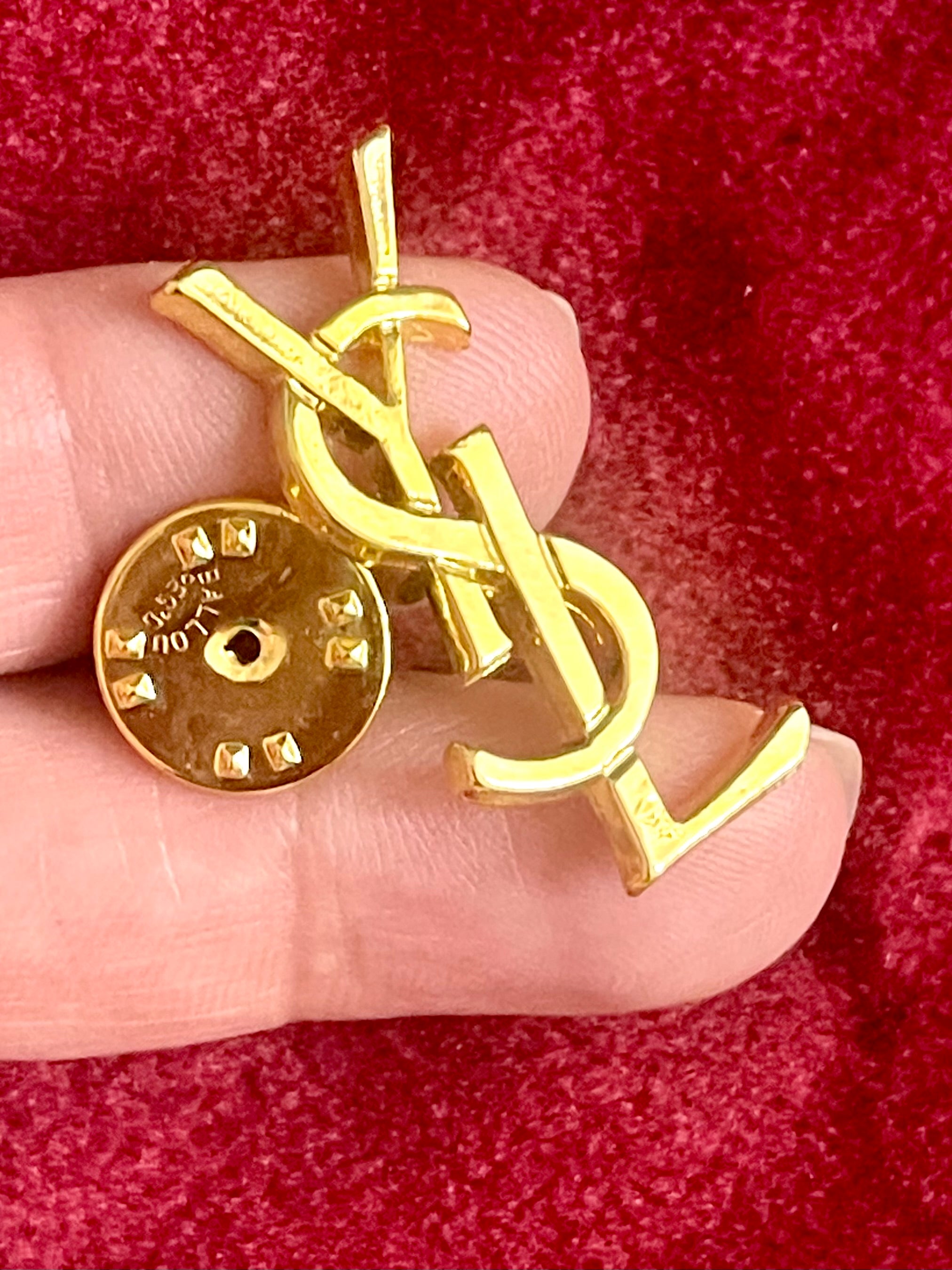 Gold Tone YSL Pin Yves Saint Laurent Unisex Authentic Vintage