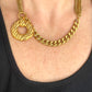 Worn by model Yves Saint Laurent vintage 80s pendant stainless steel chain necklace worn by model in alternative style 
