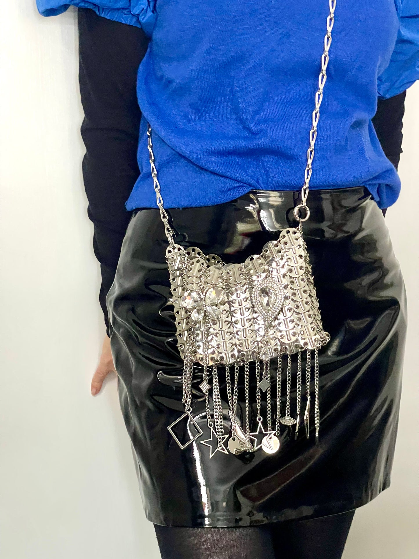 Metal & Dangling Crystal Charms Bag Style Paco Rabanne