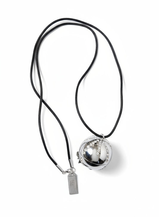 Necklace with a silver pendant on a white background