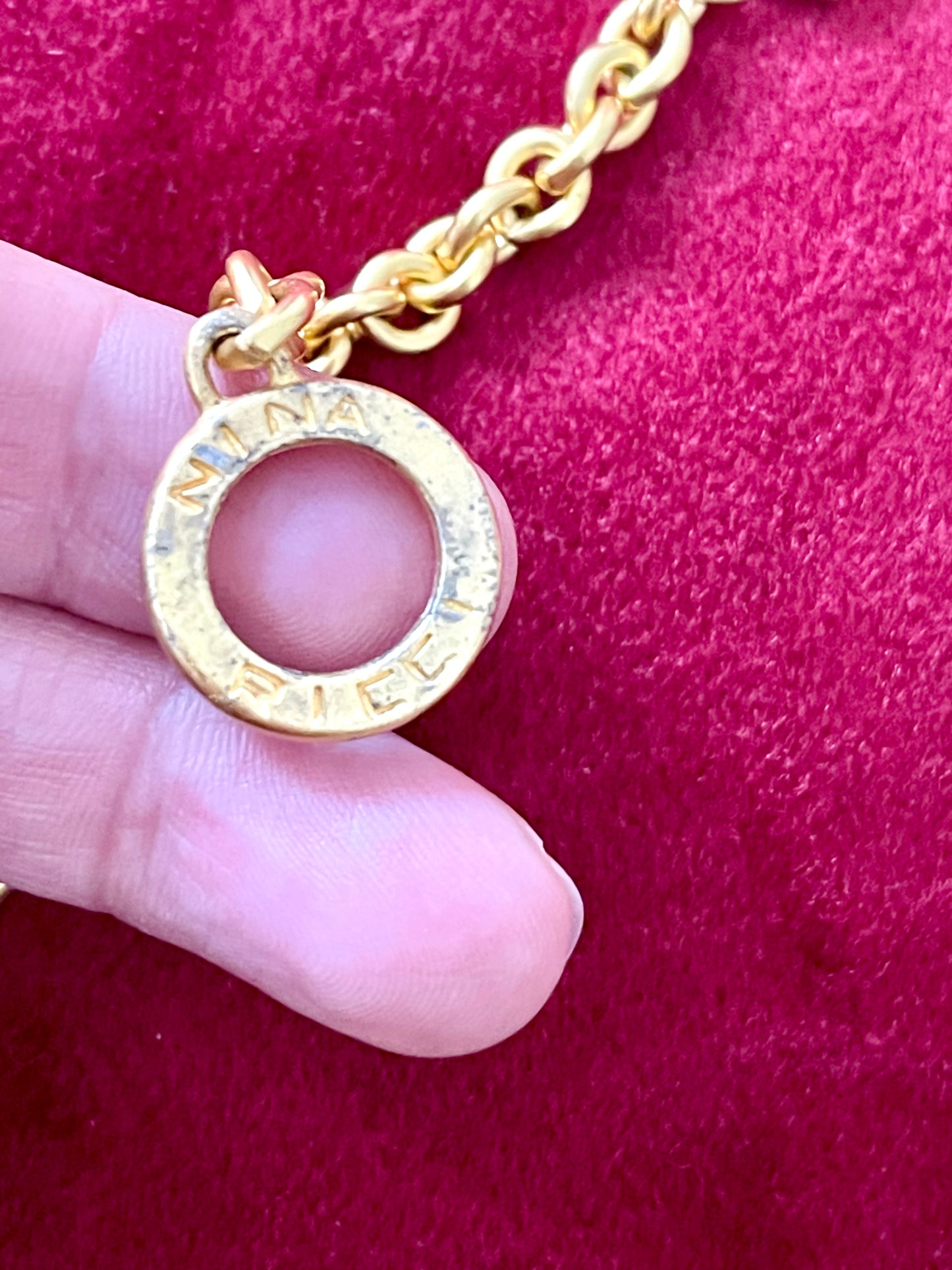 Set of Five Vintage Yves Saint Laurent Pendants on Vintage Nina Ricci Necklace – Rustic Aged Finish