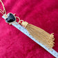 Mutton Collet Black Resin Heart Necklace with Attached Saint Laurent Tassel Charm