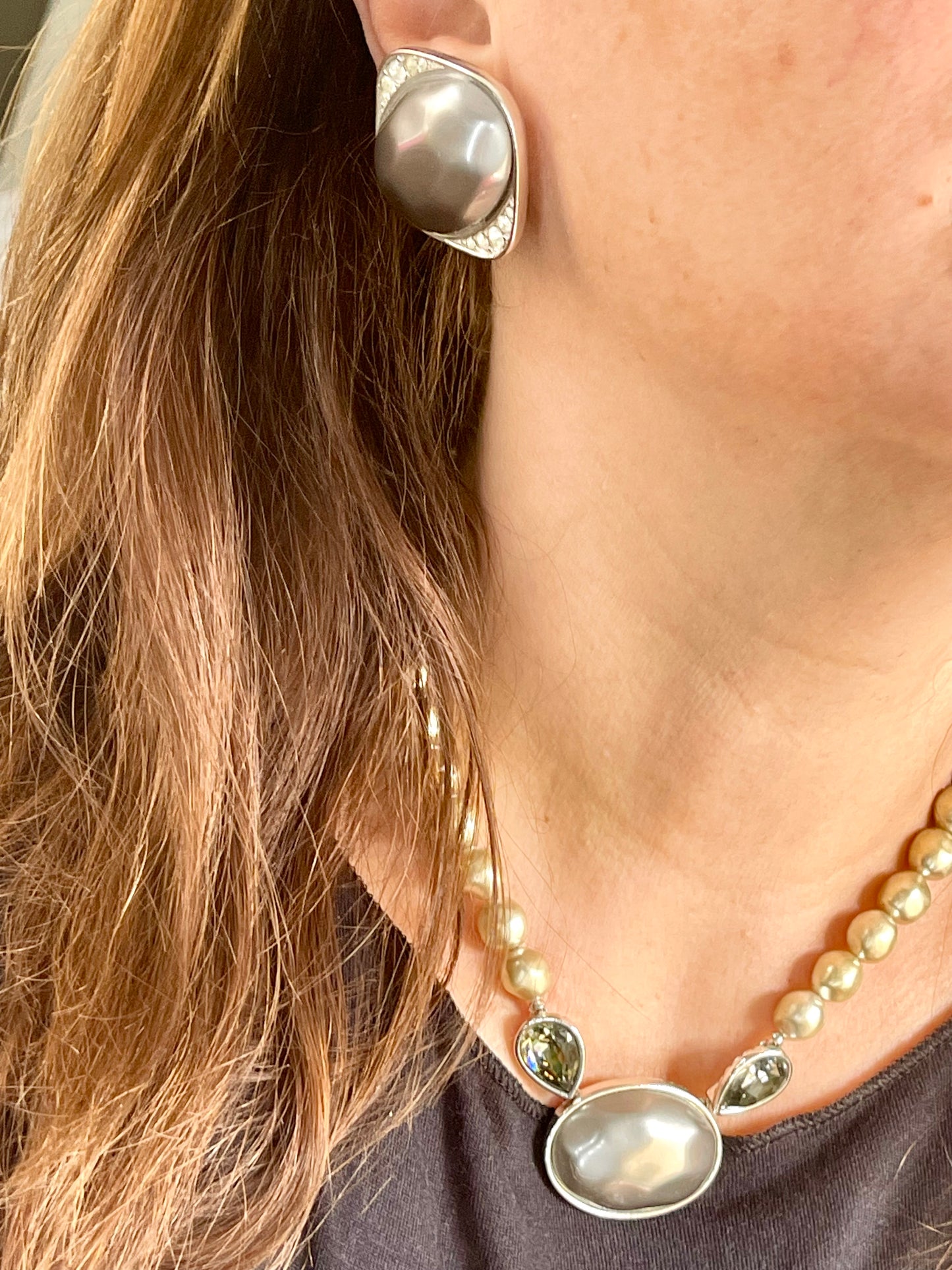 Vintage Yves Saint Laurent Jewelry Set – Necklace & Clip Earrings Late 1970s -80s