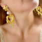 Pendientes de perlas de imitación de corazón dorado Art Nouveau con diseño llamativo vintage