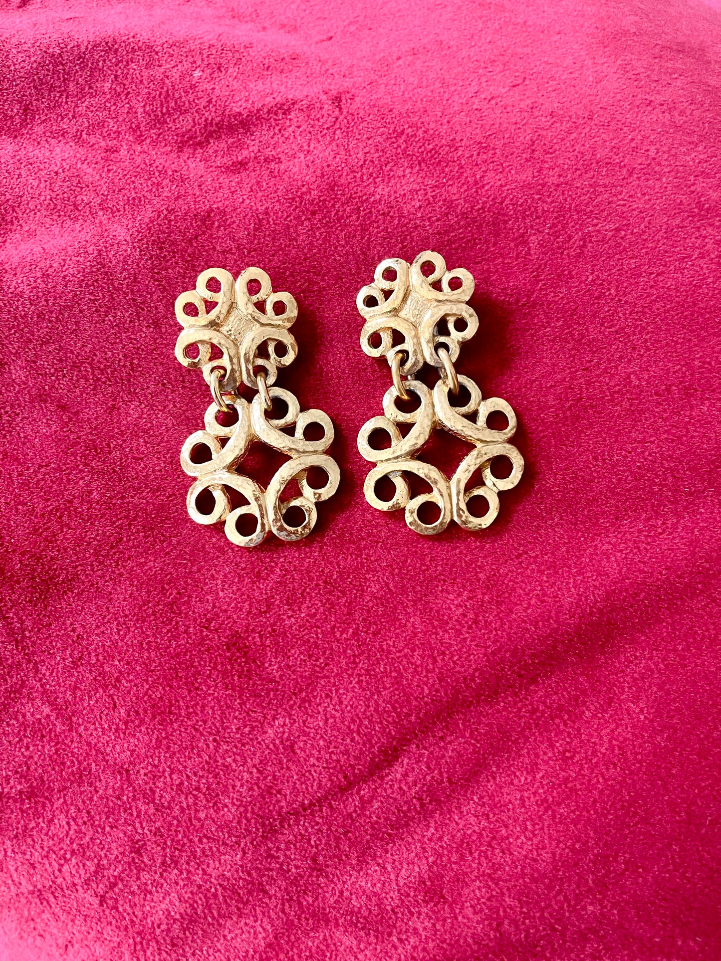 Vintage Yves Saint Laurent Statement Drop Earrings – Gold Tone, Textured Finish