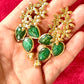 Gold Flower Pendant Earrings Green Agate Stones