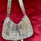 Large Metal Shoulder Bag Crystal Charms Brooches Style Paco Rabanne