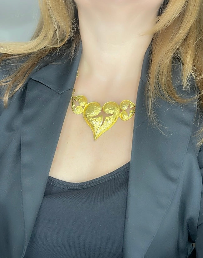 Vintage 80's raro Art Nouveau oro metal corazones collar estilo Christian Lacroix