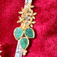 Gold Flower Pendant Earrings Green Agate Stones