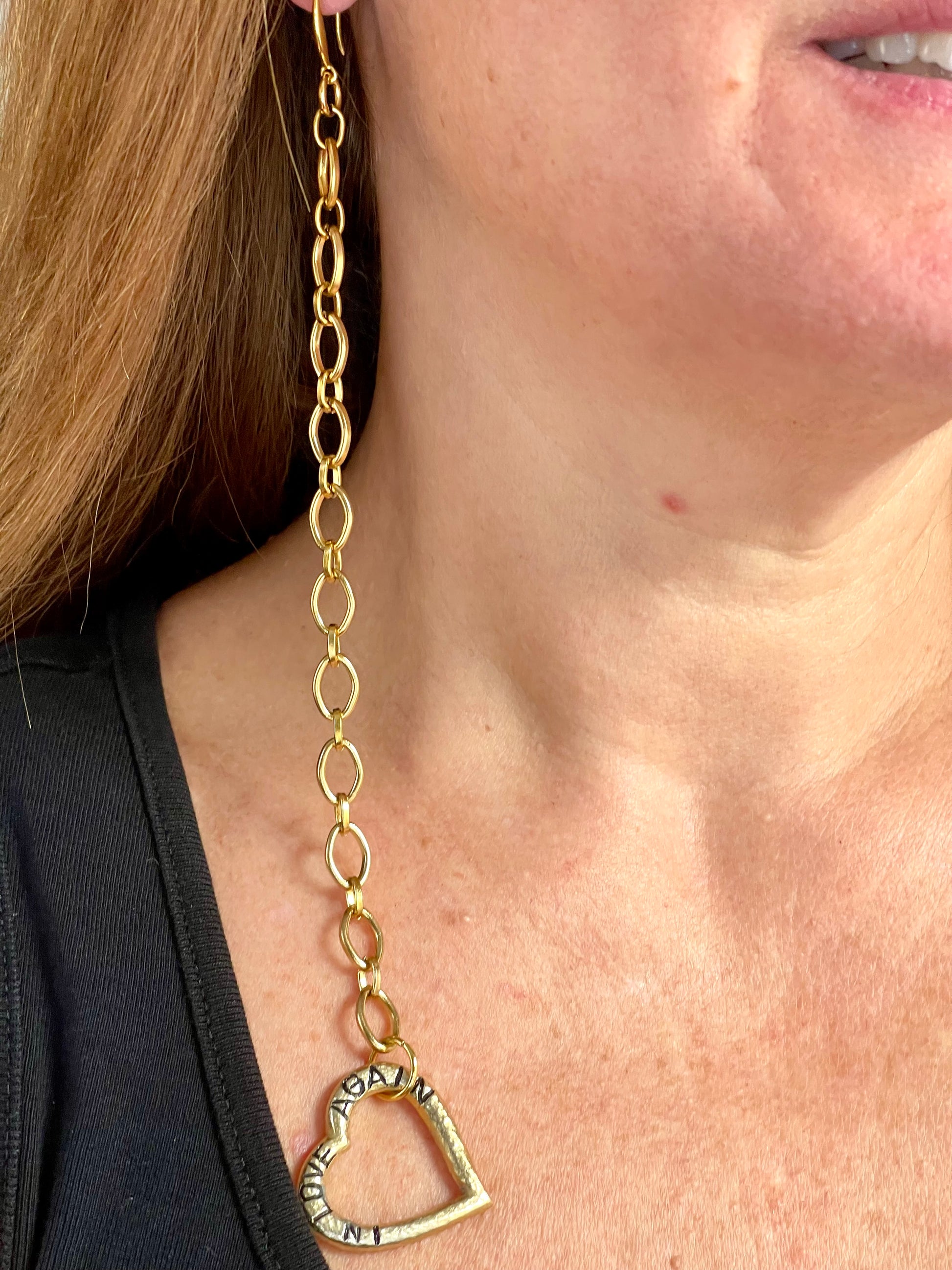 Yves Saint Laurent earrings worn on model, long 20 cm