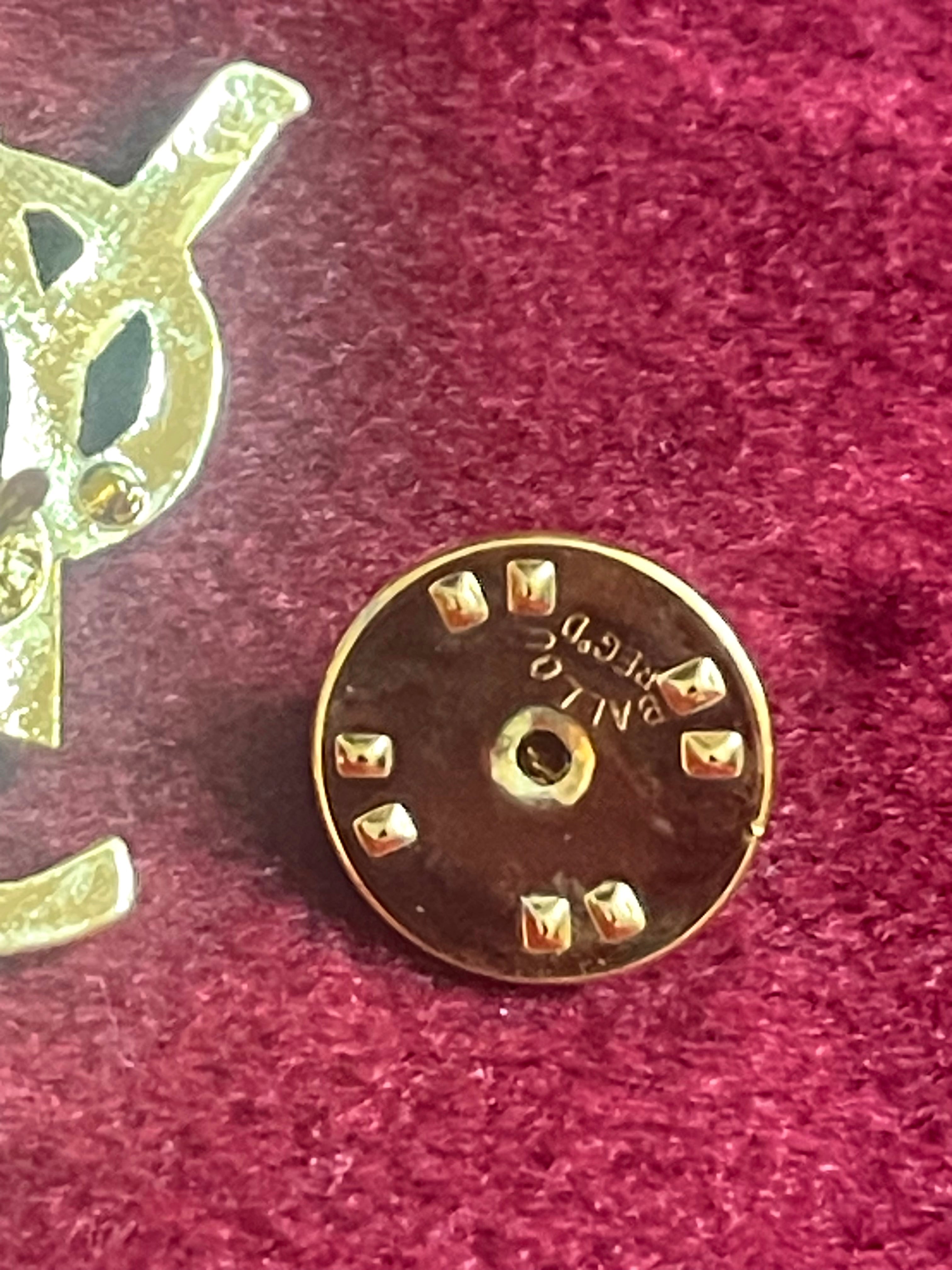 Gold Tone YSL Pin Yves Saint Laurent Unisex Authentic Vintage
