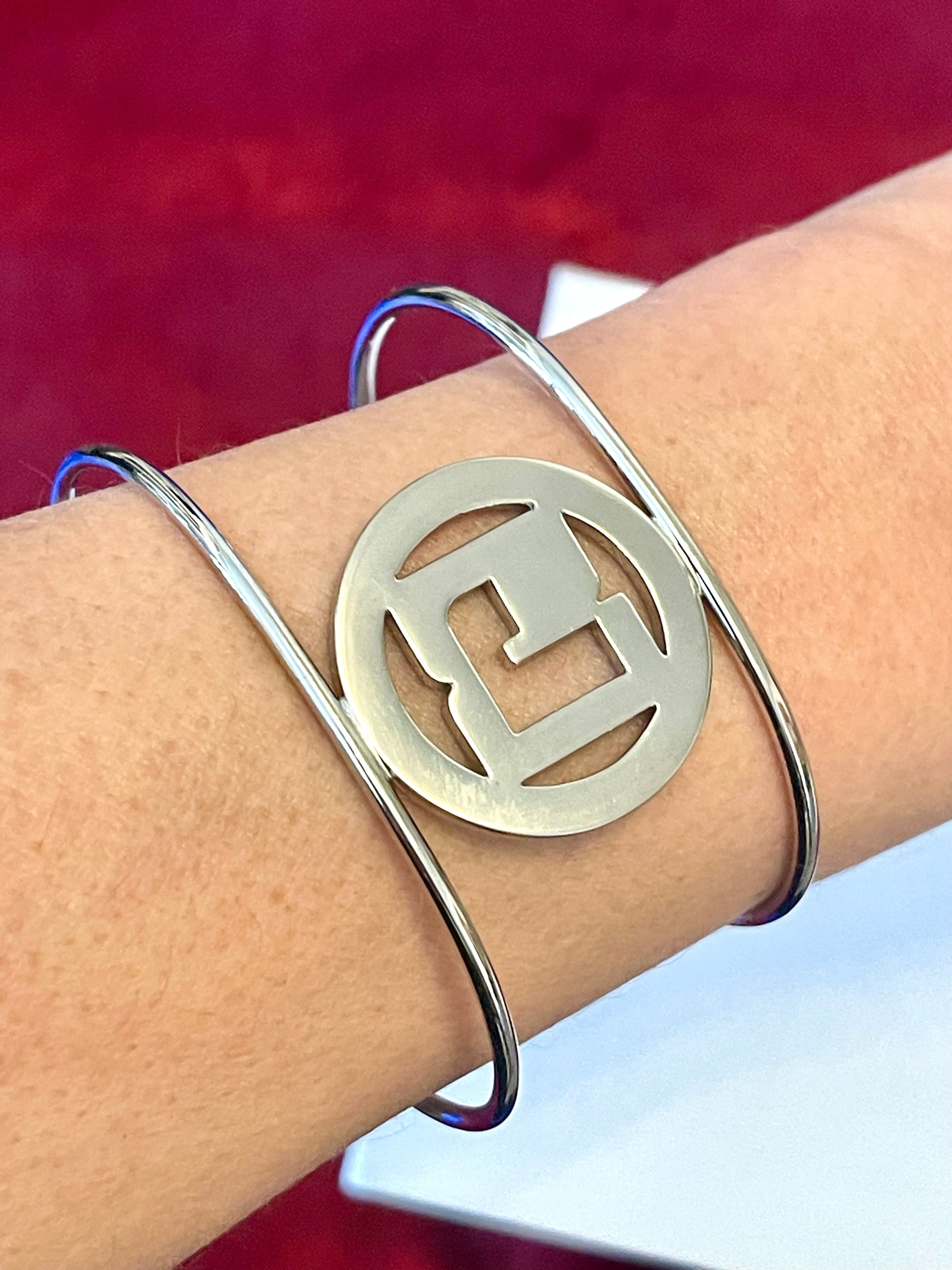 Refurbished vintage Paco Rabanne Parfums cuff bracelet modernist design Worn in wrist 