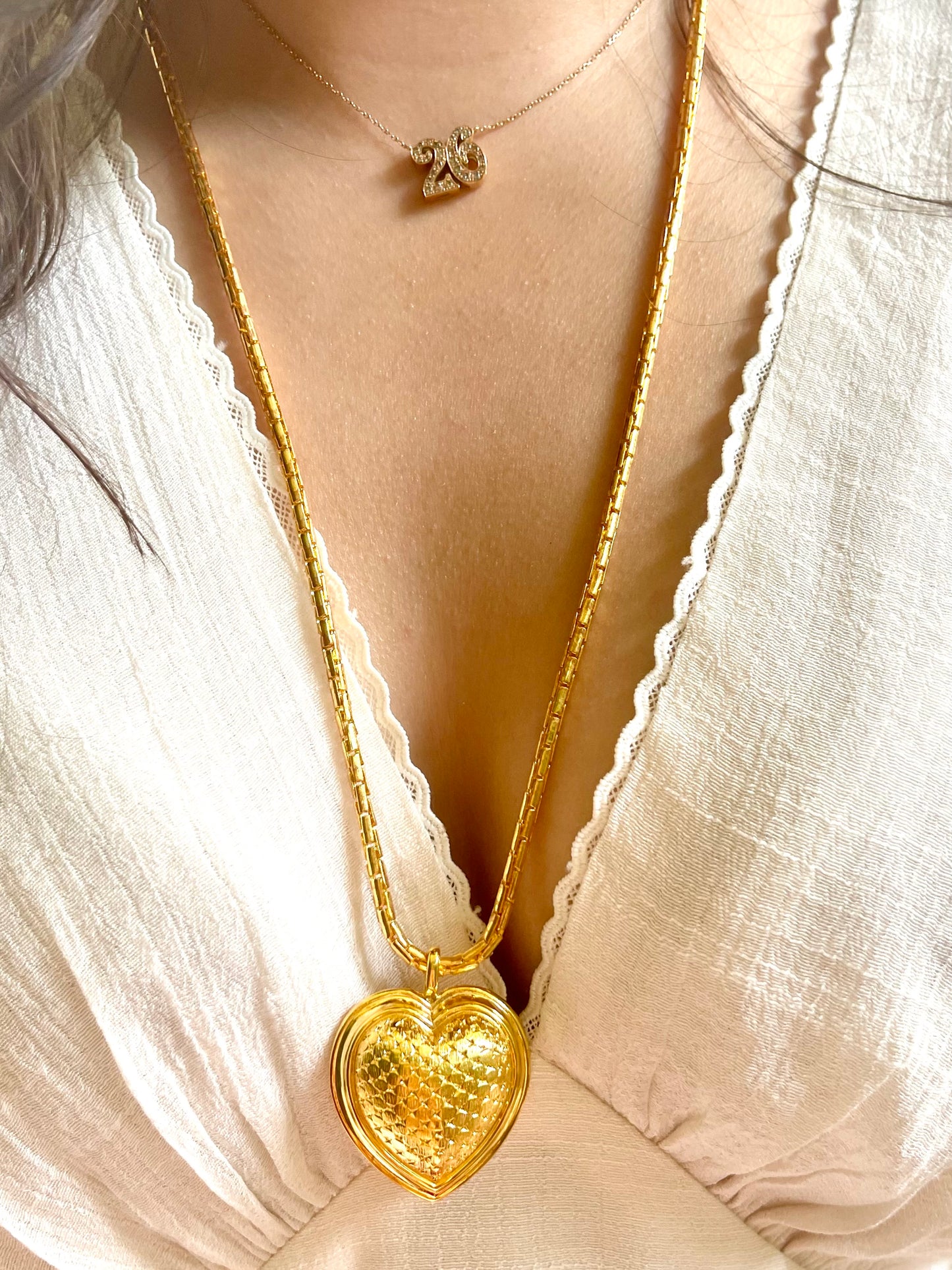 Vintage 80’s Refurbished 18K Gold Long Heart Pendant Dior Necklace