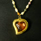 Vintage Yves Saint Laurent Rose Petal Heart Pendant Pearl Necklace