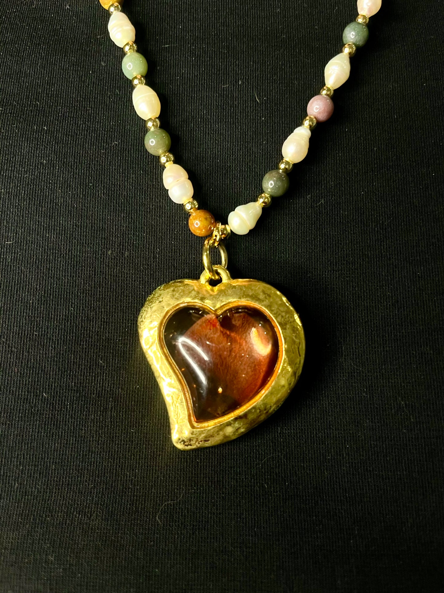 Vintage Yves Saint Laurent Rose Petal Heart Pendant Pearl Necklace