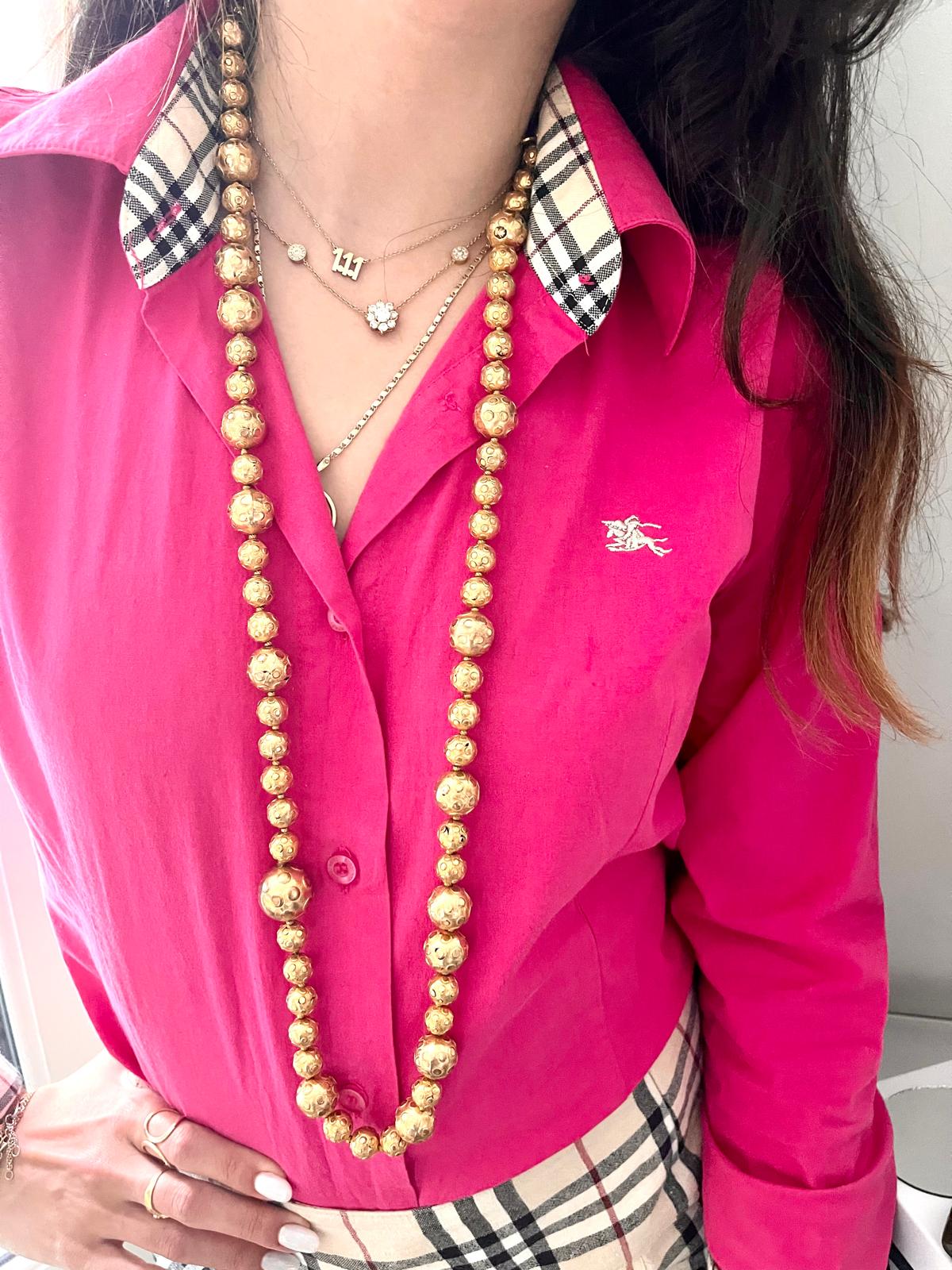 Vintage Yves Saint Laurent Gold Beaded Necklace — 18K Gold Refurbished (45 cm)