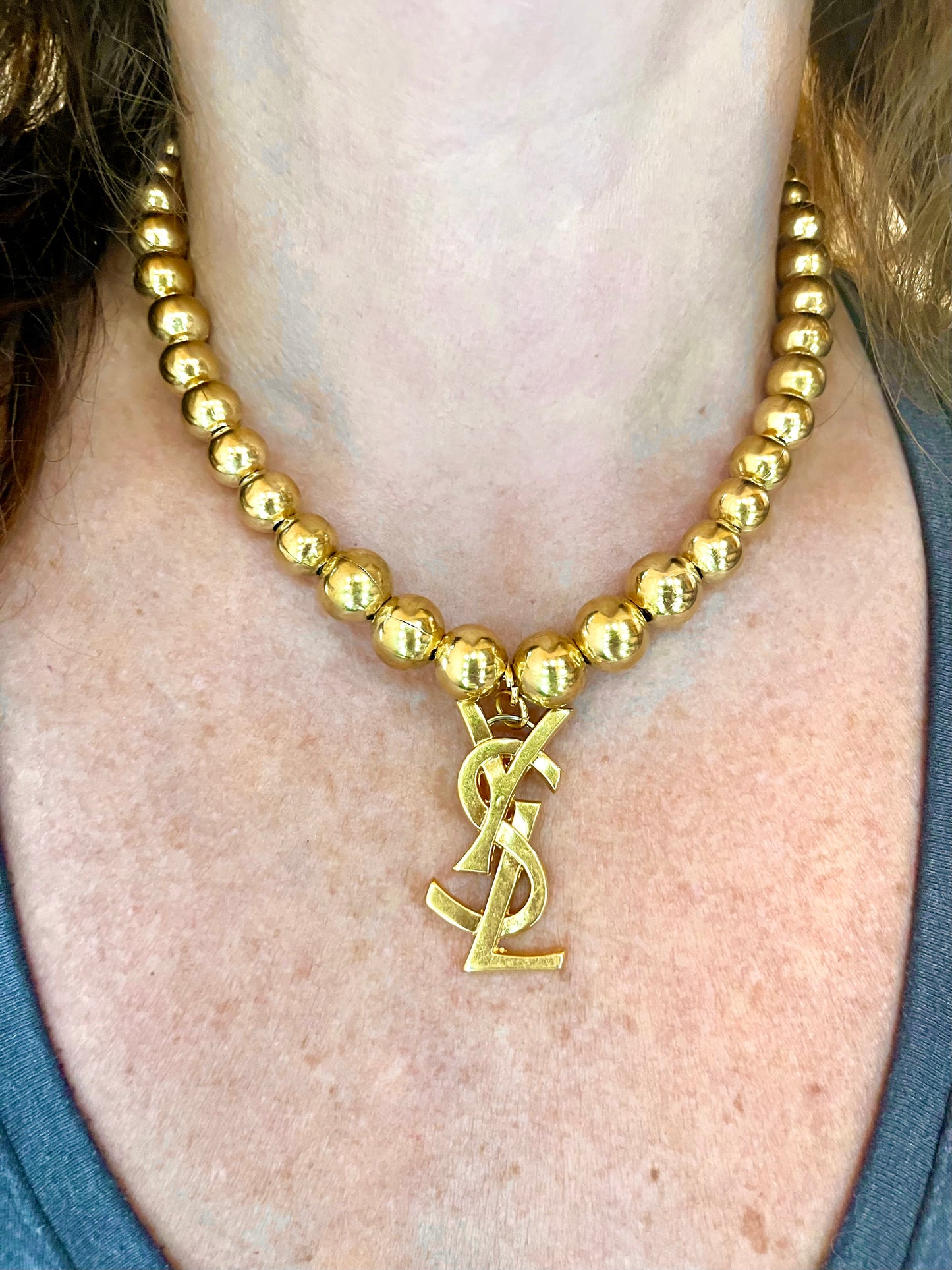 YSL Gold Vintage Charm Pendant Necklace