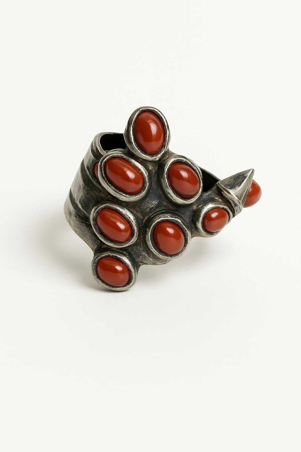 Vintage Yves Saint Laurent Arty Ring with Burgundy Stones – Bold Designer Statement Piece