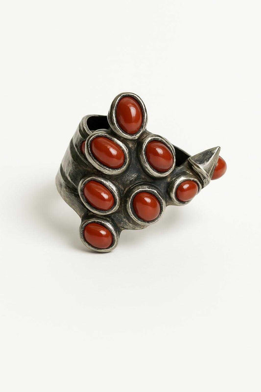 Vintage Yves Saint Laurent Arty Ring with Burgundy Stones – Bold Designer Statement Piece