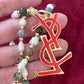 YSL Refurbished Enameled Gold Vintage Charm Pendant Pearl Necklace