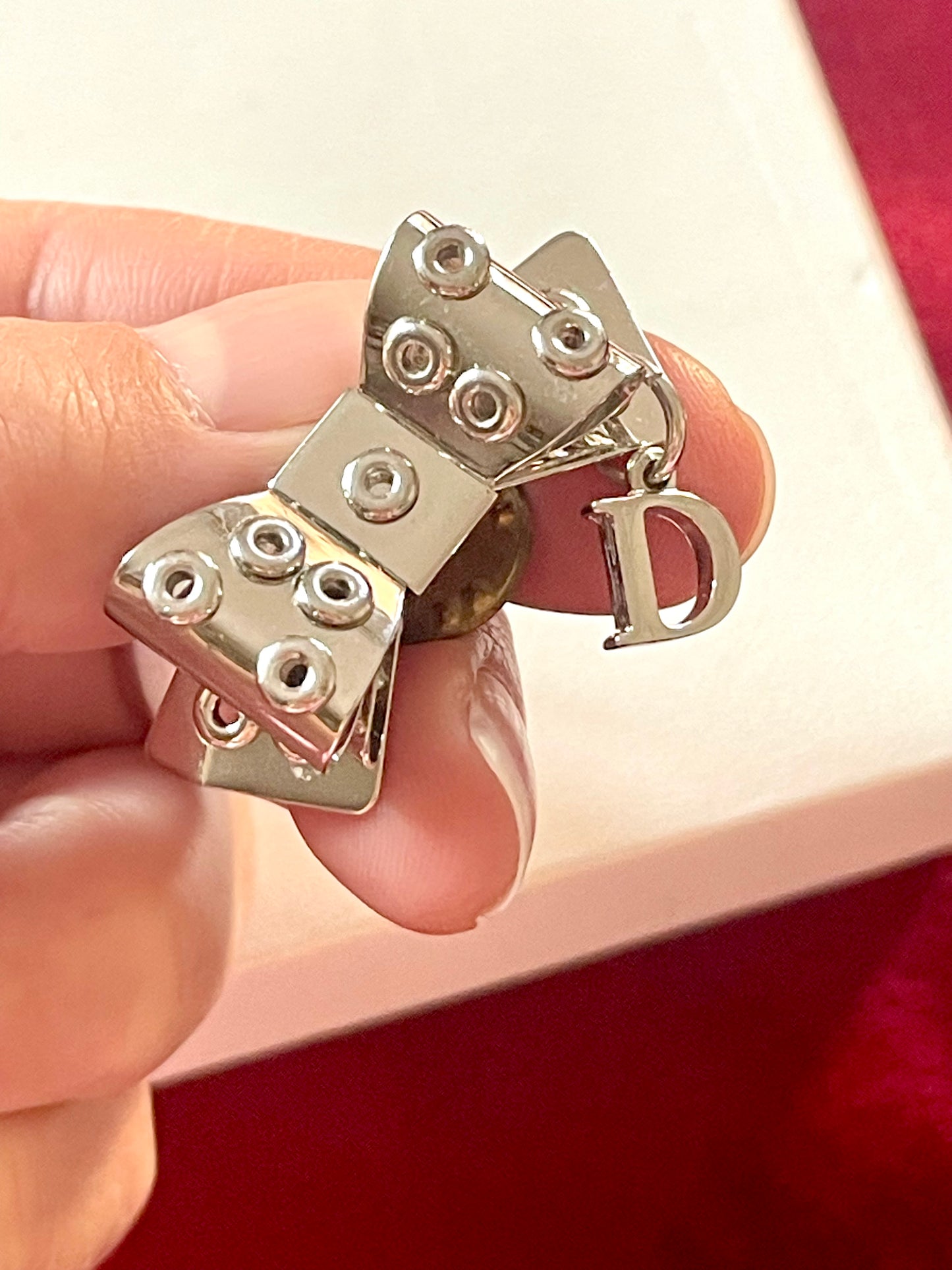 Dior Ribbon Silver Charm Pin Brooch