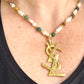 YSL Refurbished Enameled Gold Vintage Charm Pendant Pearl Necklace