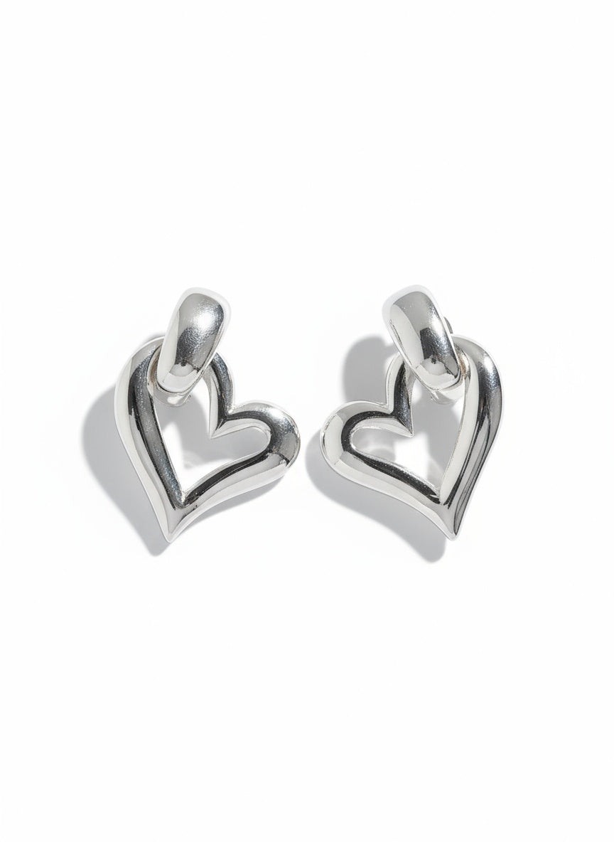 Yves Saint Laurent vintage white gold plated heart earrings - clip-on style