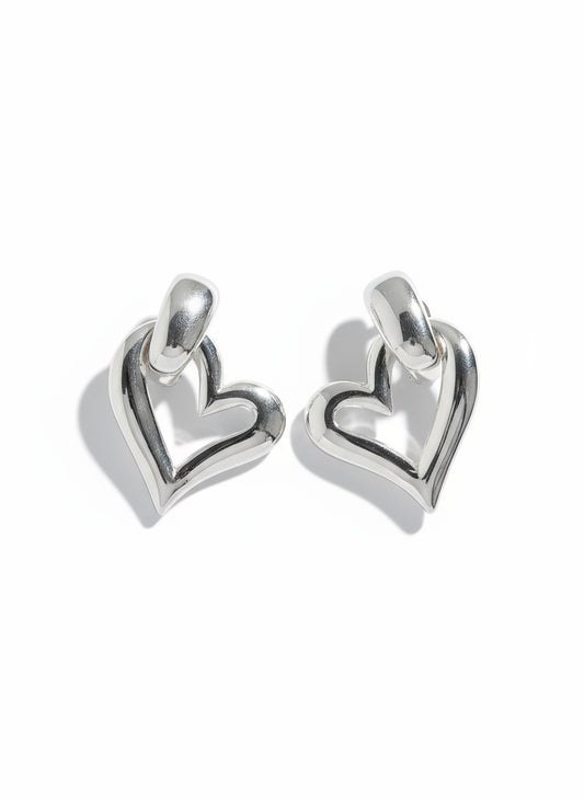 Yves Saint Laurent vintage white gold plated heart earrings - clip-on style