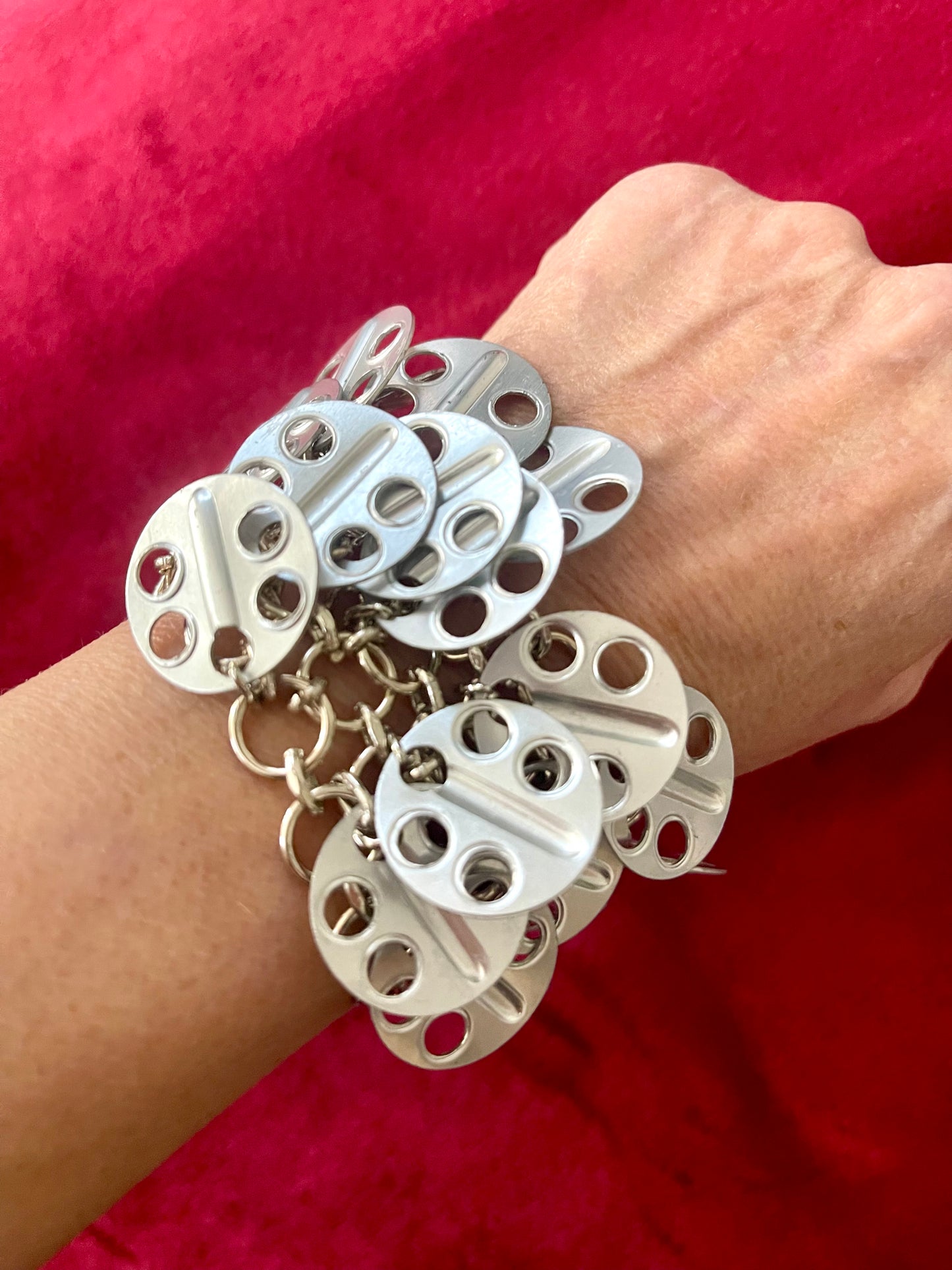 Close up Designer vintage Paco Rabanne bracelet on wrist