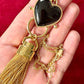 Mutton Collet Black Resin Heart Necklace with Attached Saint Laurent Tassel Charm
