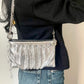 One of a kind handmade Paco Rabanne repurposed silver pixel mesh bag Worn by model 