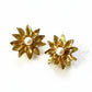 Vintage Yves Saint Laurent gold-tone floral earrings with pearl center, signed YSL Made in France, 1980s designer jewelry.