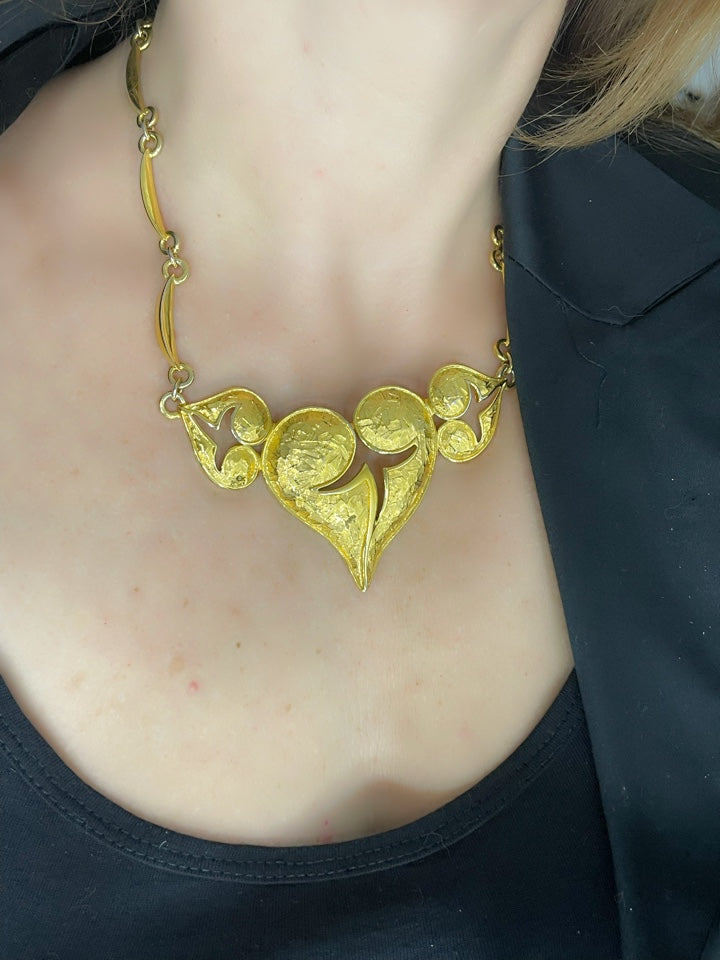 Vintage 80's raro Art Nouveau oro metal corazones collar estilo Christian Lacroix