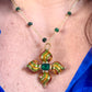 Green Agate Necklace Vintage Cross Design Enameled Jewelry Set Inspiration 90’s Yves Saint Laurent