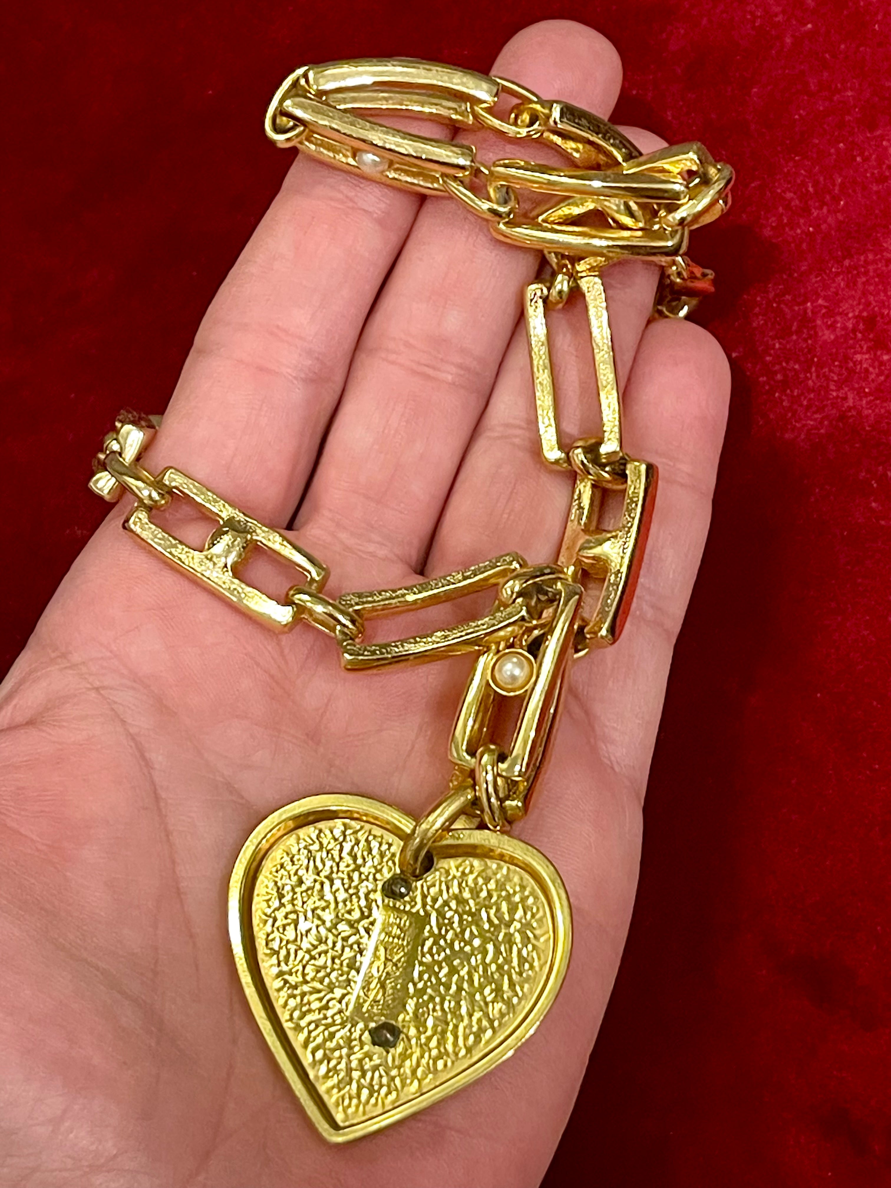 アクセサリー Yves Saint Laurent Heart Gold necklace Vintage Yves Saint Laurent Authentic Heart Pendant Orena Necklace