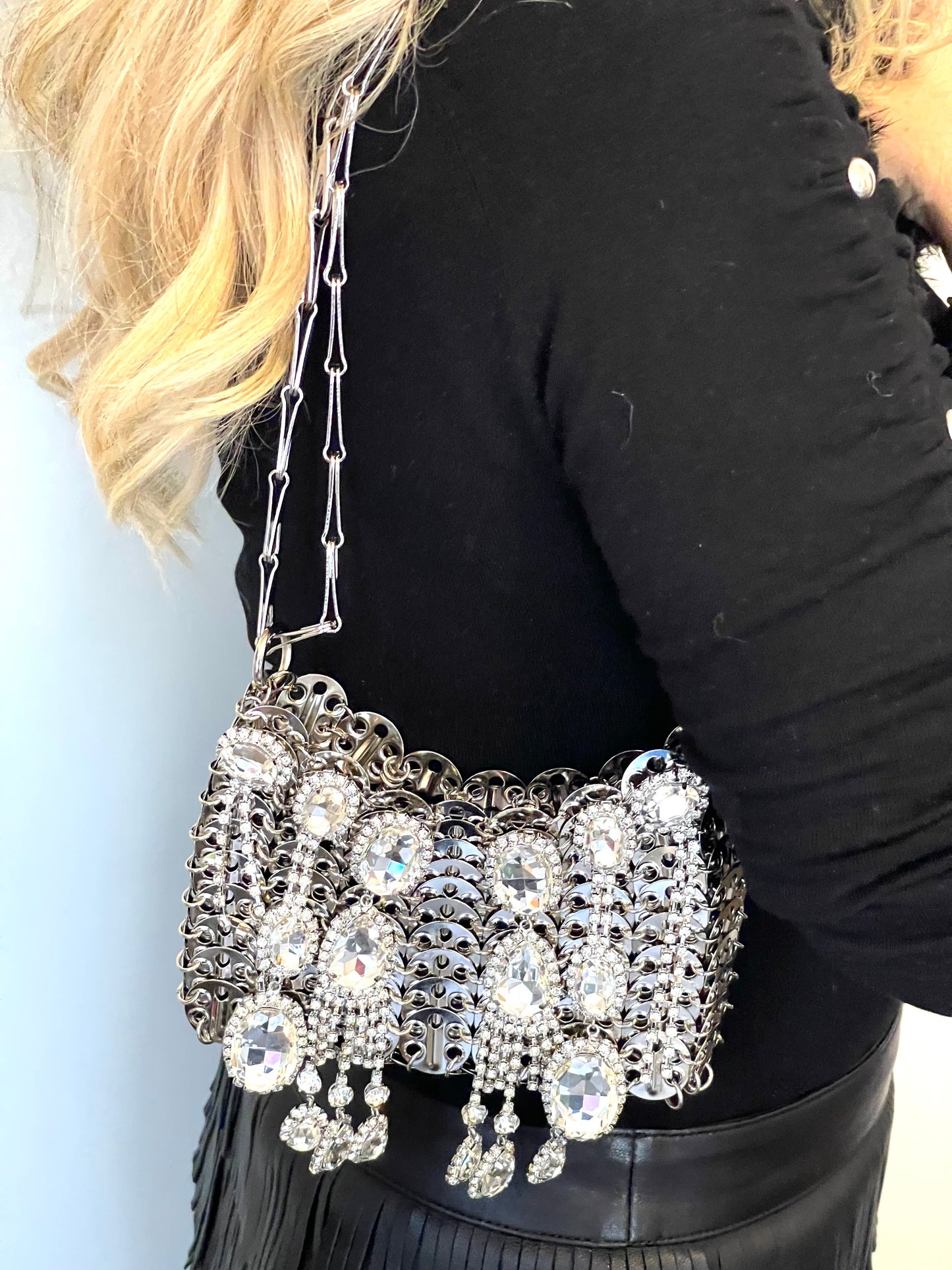 Metal Bag Crystal Charms Phone Holder Style Paco Rabanne ( Style 2 )