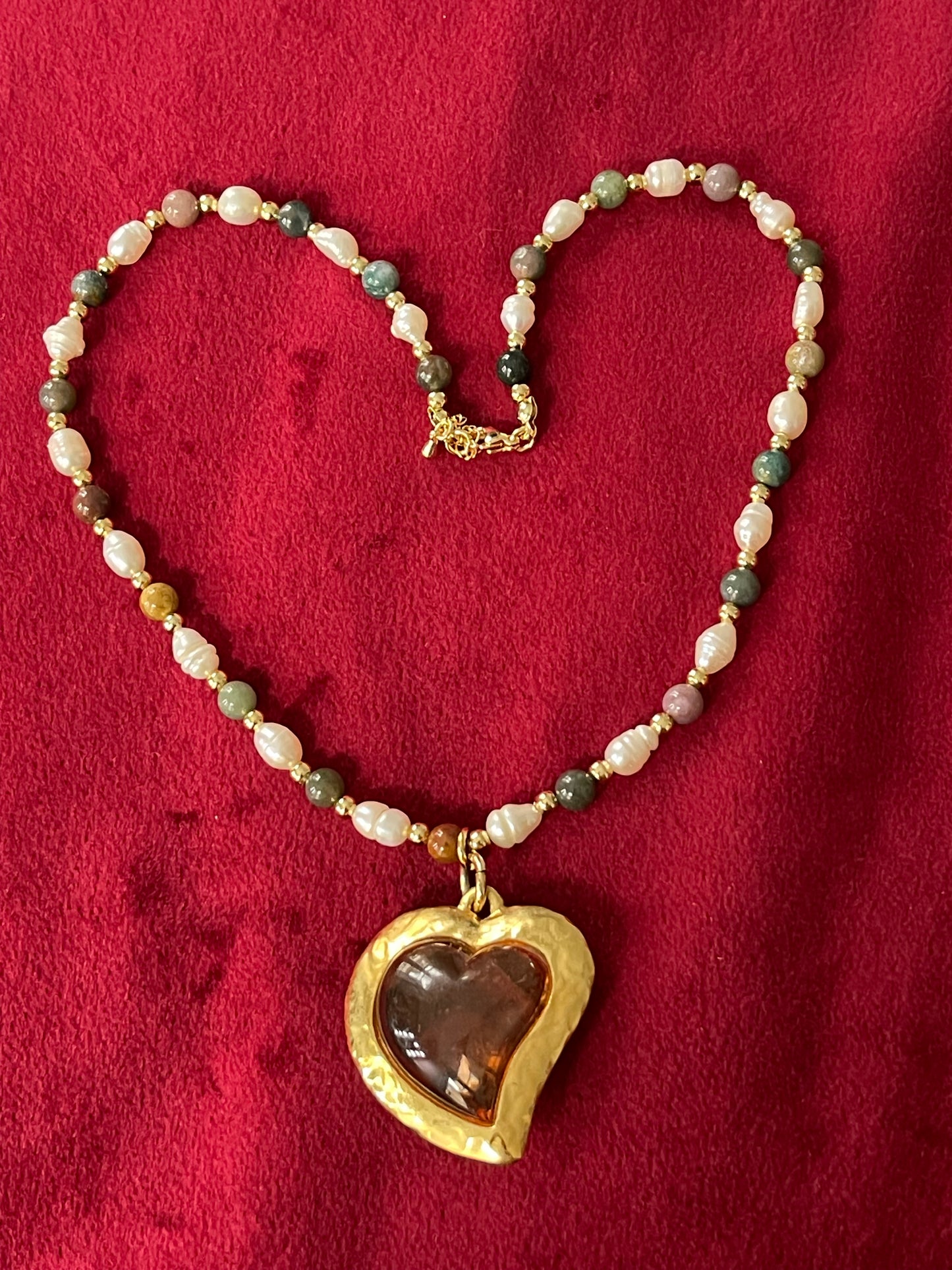 Vintage Yves Saint Laurent Rose Petal Heart Pendant Pearl Necklace