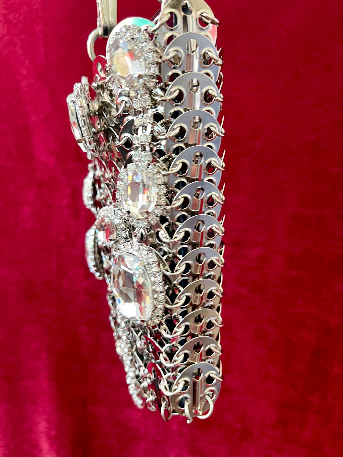 Micro Metal Phone Holder Bag  Removable Crystal Brooches Style Paco Rabanne