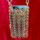 Micro Metal Phone Holder Bag  Removable Crystal Brooches Style Paco Rabanne