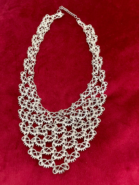 Silver Metal Scarf Necklace Arabesque Style